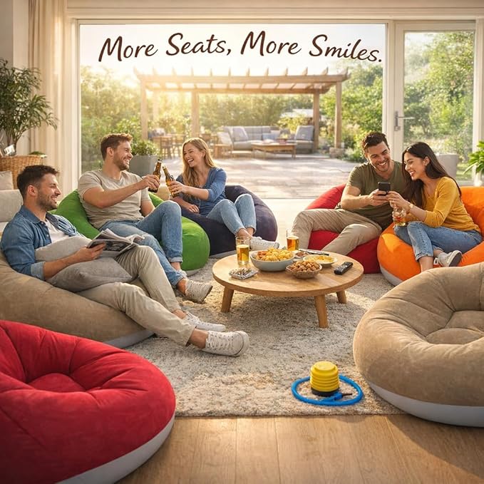 DYRABREST 6 Pcs Bean Bag Chairs for Adults, Inflatable Chairs with Air Pump, Folding Blow Up Couch, Flocking Portable Lazy Sofa for Movie Night, Living Room, Camping, 331 lbs Load-Bearing Capacity