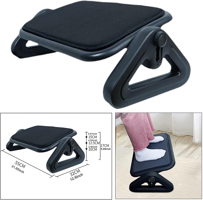 Foot Rest Under Desk Ergonomic Multifunctional for Office, Home, Travel Six Heights Adjustable Foot Stool for Office Gaming, Black