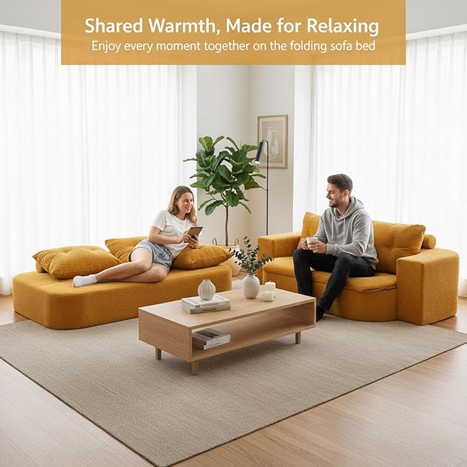 78.7" Convertible Sofa Bed Couch, Corduroy Upholstered Boneless Futon Loveseat Sleeper, Foldable Floor Sofa Chair with Pillows, Chaise Lounge for Living Room Bedroom Apartment, No Assembly Needed