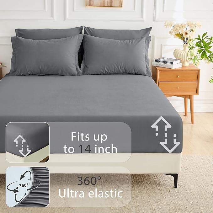MUXHOMO 7 Pieces California King Comforter Set, Soft Bed in a Bag Cal King Size, All Season Bedding Set with Comforter, Flat Sheet, Fitted Sheet, Pillowcases & Shams, Dark Grey