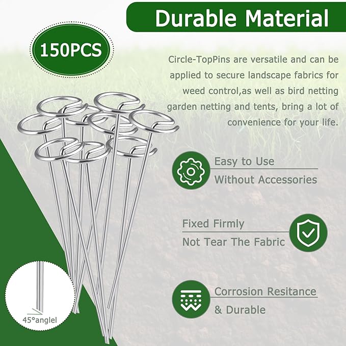 150PCS Landscape Fabric Staples Stakes Pins 6 Inch,Circle Top Garden Staples Weed Barrier Stakes for Securing Garden Fabric Ground Sheets and Fleece,More Holding Power Than U-Shape Landscape Pins