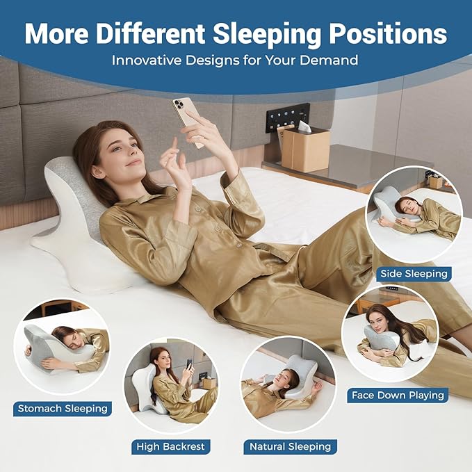 Reading Pillow for Bed, Lying, Leaning and Prone, Ergonomic Memory Foam Bed Wedge Pillow for Headboard, Chin & Back Support Pillows on Bedrest Couch Floor- Grey