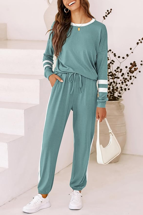 PRETTYGARDEN Women Fall 2 Piece Lounge Outfit Long Sleeve Tops High Waisted Jogger Pants Set Spring Travel Clothes Tracksuit