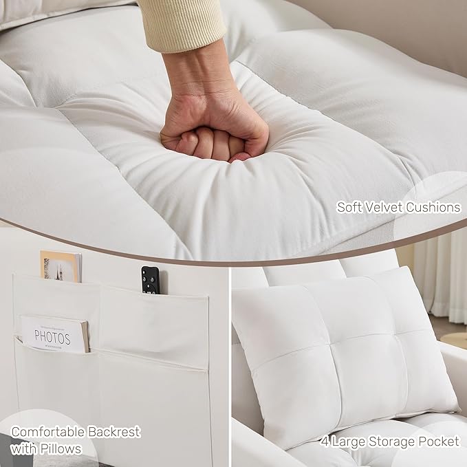 choairy Convertible Sleeper Chair, 3 in 1 Sleeper Chair Bed Pull Out Sofa Bed Chairs, Velvet Single Sofa with Adjustable Backrest for Adults Reading Living Room, Bedroom, Beige