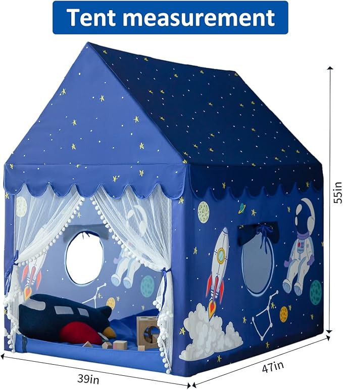 Kids Play Tent Playhouse Indoor Tent for Kids Boys Toddler, Large Castle Play House Bed Tents Spaceship Outer Space Rocket Blue, Kid Toys for Boy Girl Birthday House Gift