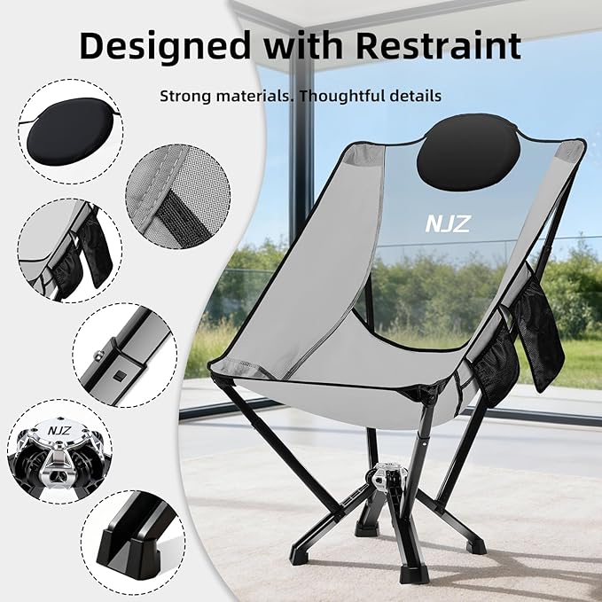 NJZ High-Back Folding Chair for Indoor & Outdoor Use — Comfortable High-Back Support, Easy One-Piece Setup, Stable Aluminum Frame, Portable Chair for Backyard, Camping & Everyday Relaxation