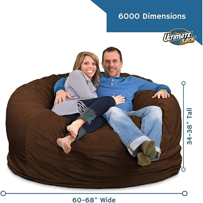 ULTIMATE SACK 6000 6-Foot Bean Bag Chair with Footstool, Burgundy Suede Cover – Oversized Foam Lounger, Floor Seat, Small Sofa, or Couch Bed for Living Area, Gaming Room, or Reading Lounge