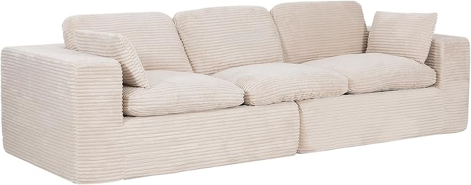 Esright 110" Oversized Sofa for Living Room, Cloud Boneless Couch with Fluffy Seat Cushions, 3 Seater Upholstered Floor Sofa, No Assembly Required, Beige