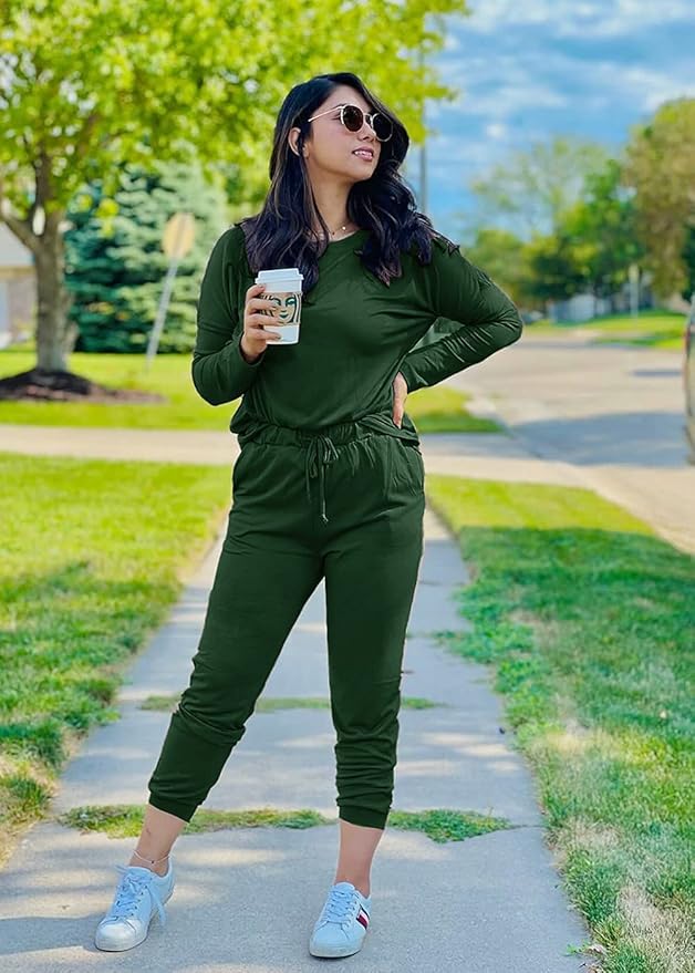 PRETTYGARDEN Women Fall 2 Piece Lounge Outfit Long Sleeve Tops High Waisted Jogger Pants Set Spring Travel Clothes Tracksuit