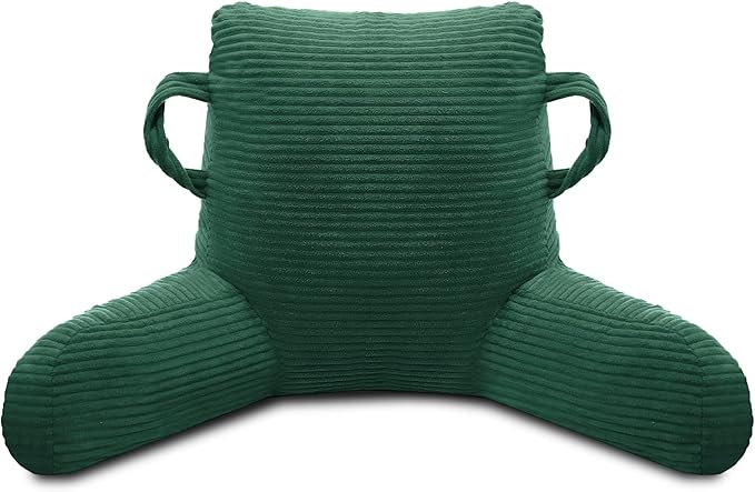 ABROLOY Reading Pillow for Sitting in Bed Adult, Bed Reading Pillow with Shredded Memory Foam, Back Pillow for Sitting with Arms and Pockets, Green