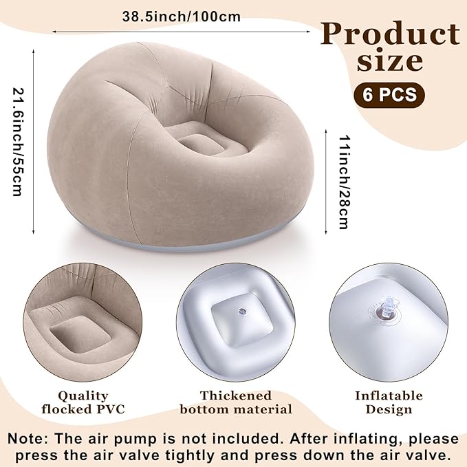 Realspring Inflatable Bean Bag Chairs Outdoor Blow up Camping Chairs Inflatable Lazy Sofa Folding Portable Bean Bag Loungers Couch for Movie Night(Multicolor,6 Pcs)