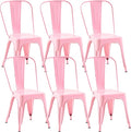 Metal Dining Chairs Set of 6,Stackable Tolix Chair Indoor/Outdoor for Kitchen,Cafe,Restaurant,Bistro & Patio Multiple Colors(Pink)