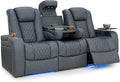 Seatcraft Anthem Italian Leather Sofa w/Fold-Down Table, Living Room, Power Headrest, Power Recline, Smokey Blue