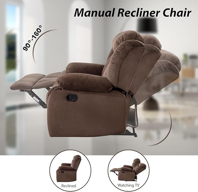 EBELLO Manual Reclining Sofa Set, Classic 5-Seater Furniture Set with Overstuffed Arms and Backrest, Include 1 Loveseat Couch and 1 3- Seat Sofa, Brown