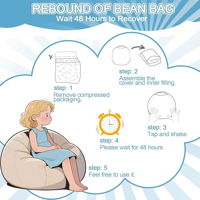 COMAX Bean Bag Chair for Kids, Kid Beanbag Chair Cute, Cotton Canvas Lazy Chair with Shredded Foam Filling, Stuffed Floor Sofa Couch for Boys and Girls, Blue