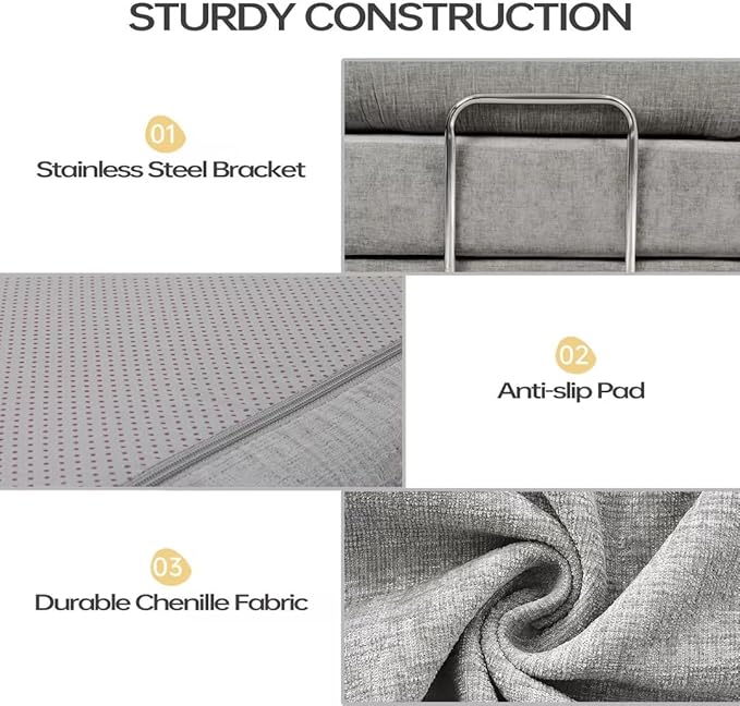 DURASPACE 39.2'' Folding Sofa Bed, Floor Foldable Futon with Memory Foam, Convertible Sleeper Chair with Back Support for Living Room (Chenille Gray)
