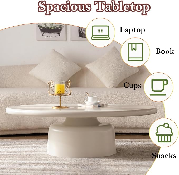 45.67" Cream Style Coffee Table with Stable Fiberglass Table Legs, Oval E1 Density Board Tabletop - Smooth Fininsh, for Small Space (Oval 45.67in)