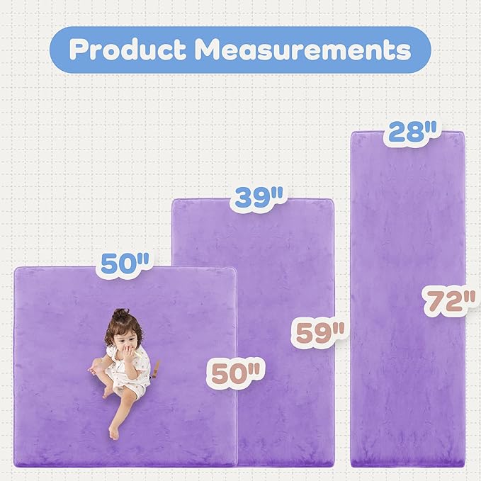 PAPAMAT 1.3" Thick Baby Floor Play Mat 50x50, Basic Padded Foam Mat for Tummy Time Crawling, Non Slip Cushioned for Babies Toddlers Infants Kids (Violet)