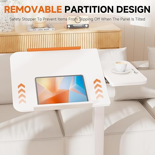 GTRACING Overbed Bedside Table with Wheels,Tiltable Hospital Bed Table Over The Bed, Pneumatic Adjustable Rolling Laptop Desk, Mobile Standing Desk for Hospital and Home Use (White)