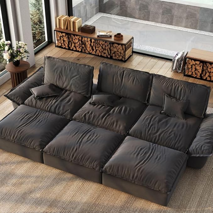 POVISON Oversized Modular Sectional Sailboat Sofa for Living Room with Adjustable Backrest Sectional Couches Large Deep Sofa Set 3 Seats Big with 3 Ottomans Comfy Cloud Couch for House Office