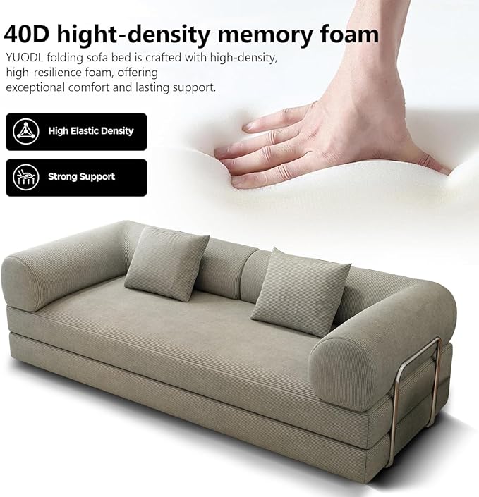 YUODL 78.8" Modular Sofa Bed - 4-in-1 Convertible Design with Corduroy Fabric and High Density Sponge, Removable Cover and Fixed Frame