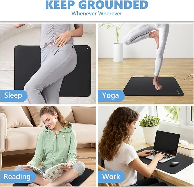 earthzhenxin Grounding Mat for Feet, Grounding Mat Improve Sleep, Relieve Pain, Conductive Mat for Magnetic Therapy, Earth Connected Pad for Home, Office and Work 1 Pack(Black 16"x24")