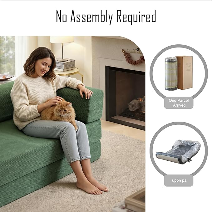 79 Inch Convertible Sofa Bed Couch in Box, 5 in 1 Folding Modular Boneless Couch with Pull Out Bed 2 Pillows, Soft Corduroy Floor Futon Lounge Loveseat Sleeper Lazy Cama No Assembly Green