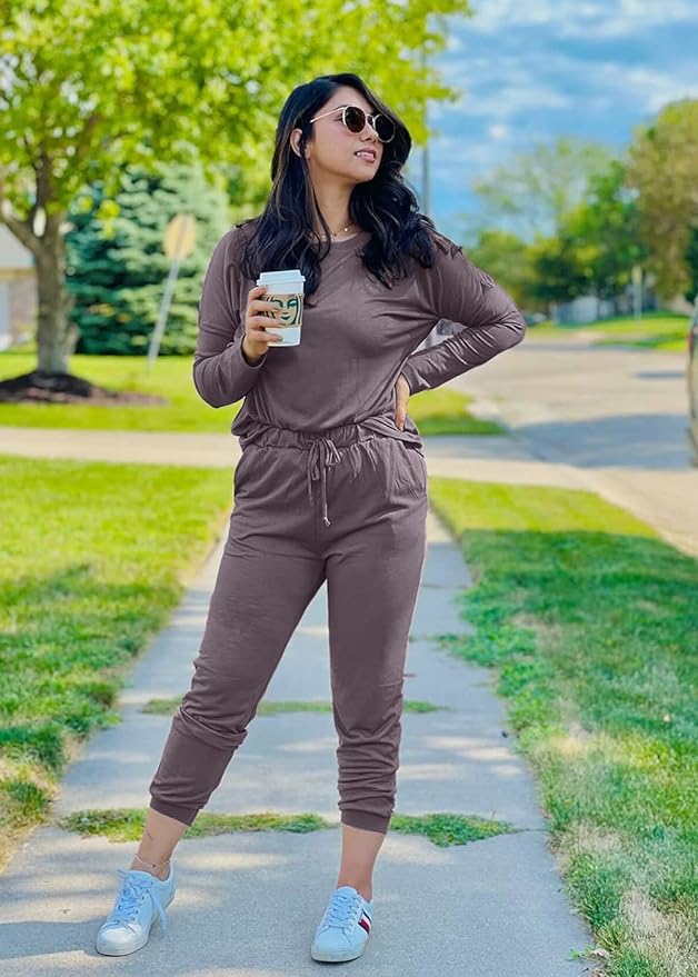 PRETTYGARDEN Women Fall 2 Piece Lounge Outfit Long Sleeve Tops High Waisted Jogger Pants Set Spring Travel Clothes Tracksuit