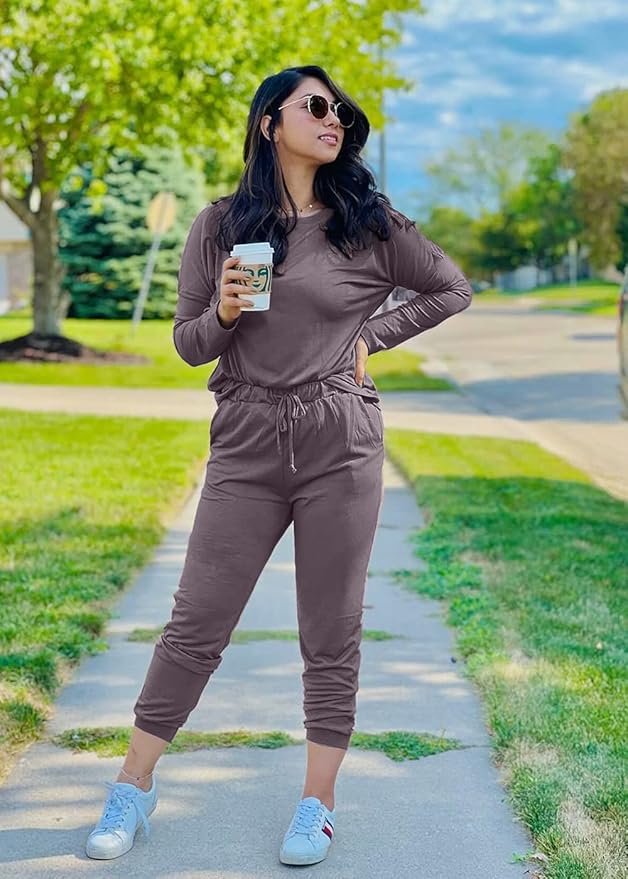 PRETTYGARDEN Women Fall 2 Piece Lounge Outfit Long Sleeve Tops High Waisted Jogger Pants Set Spring Travel Clothes Tracksuit