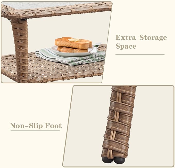 Belord Wicker Outdoor Furniture Patio Furniture Set - 6 Piece Patio Conversation Set with Swivel Rocker Chairs, Rattan Sofa, Ottomans and Coffee Table, Beige Cushion