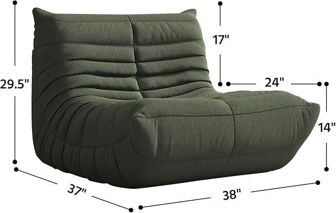 Bean Bag Chair, Fireside Chair, Large Bean Bag Chair for Adults, Bean Bag Chairs for Teens with High-Resilience Foam, Non-Slip Base Floor Lounge Sofa,Living Room (Green, Single)