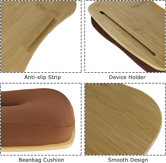 Lap Desk for Laptop with Cushion-Fits up to 17 inch, Bamboo Computer Laptop Stand with Phone Hoder, Anti-Slip Stopper