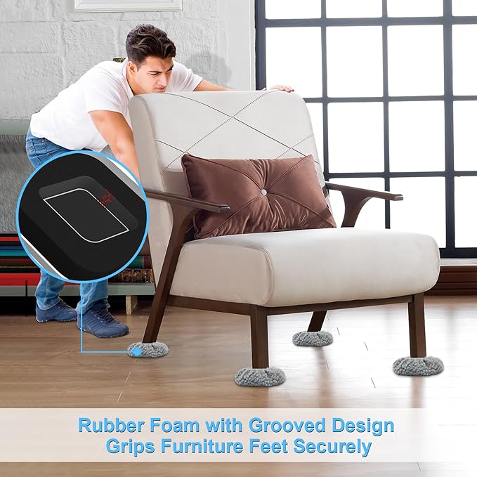 Kiss Core New Upgrade Furniture Movers Sliders, 8+8 Pack 4.3" Multi-Surface Furniture Sliders with Groove Design, 8PCS Moving Pads and 8 Hardwood Socks, Protect Floor and Easily Move Furniture