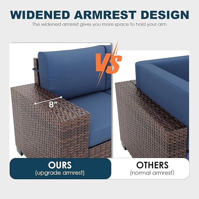 13 Piece Patio Furniture Set with Fire Pit Table, Wide Armrest Outdoor Sectional Sofa Grey Wicker Rattan Conversation Sets, 4'' Thickened Cushion Dark Grey (Include Waterproof Cover)
