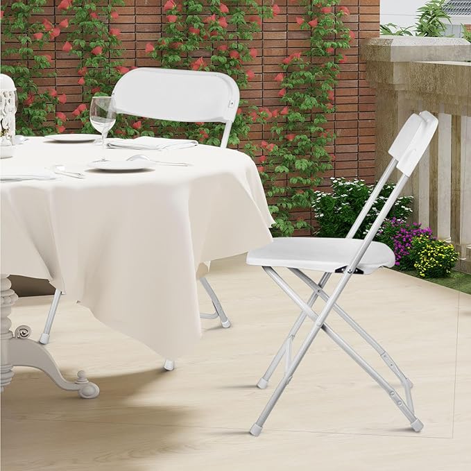 Folding Chairs 10 Pack, Heavy-Duty Plastic Foldable Chairs with Sturdy Metal Frame, 350 lbs Capacity, Stackable Portable for Weddings, Parties, Office, Indoor, Outdoor Events, White