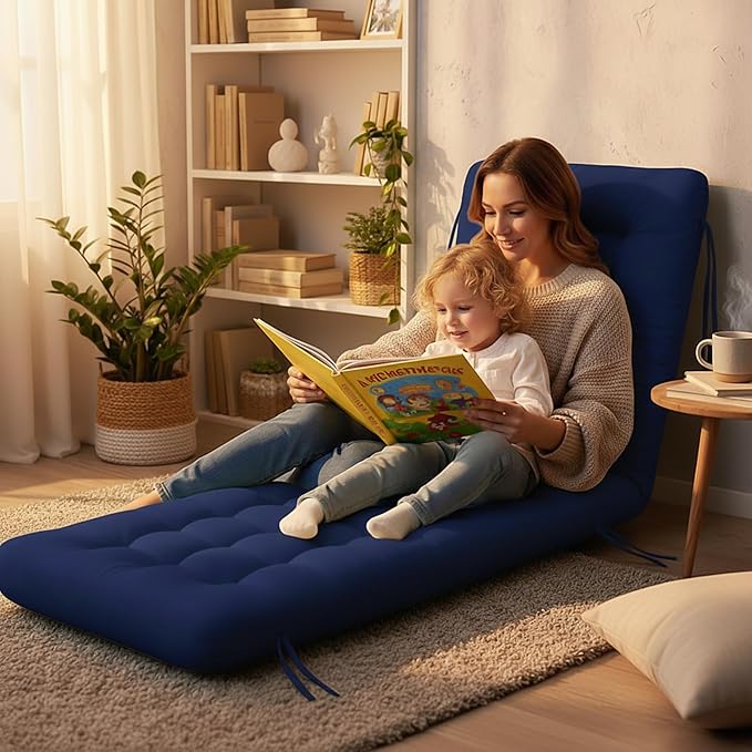 Vercraft Long Floor Cushion Large Floor Cushion with Brushed Cotton 74.8 x 27.5 x 3.15 in Jumbo Lounger Pillow for Outdoor Indoor Bay Window Meditation Yoga Reading Sleeping (Navy Blue)