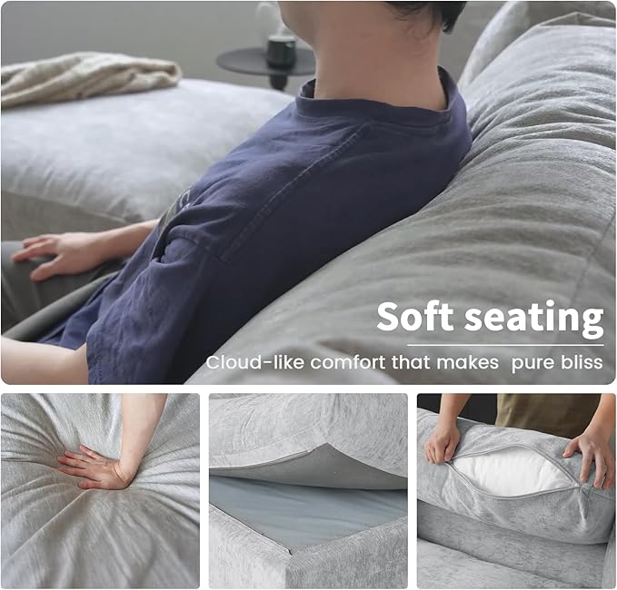 WJShome Cloud Couch Modular Sectional Sofa,67" L Shaped Couch, Convertible Wide Seater, 2 Seater+Ottoman for Living Room Set,Covers Washable&Replaceable,Gray