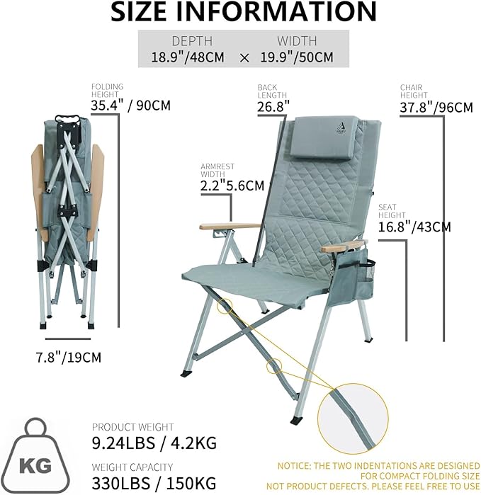 Reclining Camping Chair, Heavy Duty Folding Chairs with 4-Stage Adjustable High Back for Adults, Compact Foldable Outdoor Patio Reclining Chair with Storage Bag (Cyan, 2 Pack)