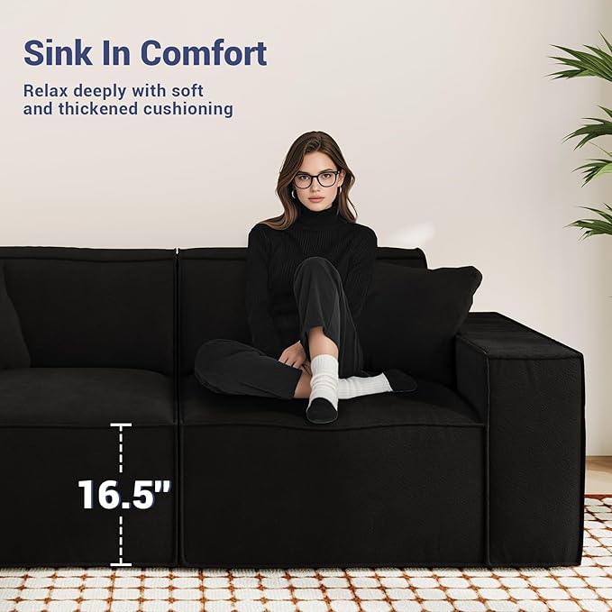 110"Cloud Sectional Couch, Chenille Boneless Couch L Shaped with Deep Seats & Wide Armrests, Convertible Modular Sectional Sofa Memory Foam Compression Floor Sofa for Living Room, No Assembly Required