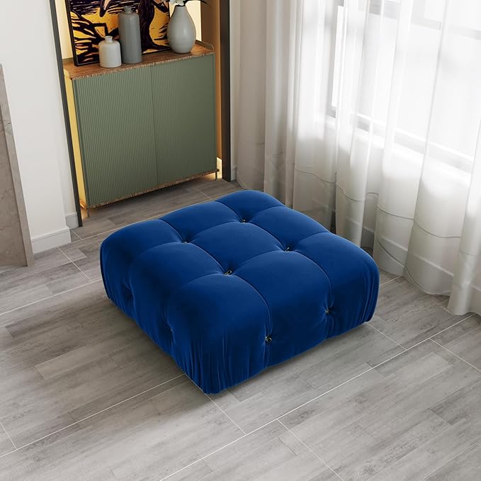 JACH Modern Ottoman Module for Living Room, Minimalist Comfy Breathable Ottoman, Velvet Footstool for Living Room Apartment (Blue)