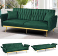 ACMEASE 70” Velvet Futon Sofa Bed w/Adjustable Backrests and Armrests, Convertible Futon Couch with 2 Pillows, Modern Tufted Sleeper Bed for Living Room, Bedroom,Green