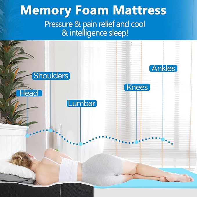Roxzo 4 inch Twin Tri-Folding Memory Foam Mattress, Portable Trifold Mattress Topper with Washable Cover, Non-Slip Bottom for Camping, Guest Bed, 75"x38"x4"