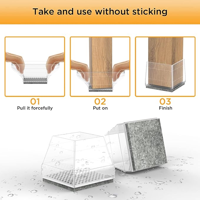 Uukyttrium 16 Pcs Square Silicone Chair Leg Floor Protector, (Clear 1 1/2").