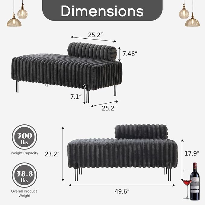 NIOIIKIT 49.6" Modern Loveseat Sofa Couch, Upholstered Accent Sofa with Golden Legs and Adjustable Backrest, Small Faux Fur Couches for Bedroom, Living Room, Compact Small Space (Dark Grey)