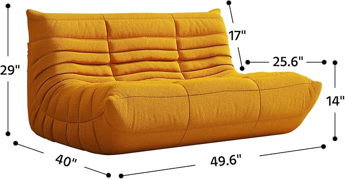 Bean Bag Chair, Fireside Chair, Large Bean Bag Chair for Adults, Bean Bag Chairs for Teens with High-Resilience Foam, Non-Slip Base Floor Lounge Sofa,Living Room (Yellow, Loveseat)