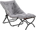 Givjoy Comfy Folded Chair with Ottoman, Oversized Folding Faux Fur Chair Soft Furry Lounge Lazy Chair with Metal Frame Moon Chair Accent Chair for Bedroom, Living Room, Dorm Rooms