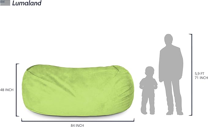 Lumaland Luxurious Giant 7ft Bean Bag Chair with Microsuede Cover - Ultra Soft, Foam Filling, Washable XXL Bean Bag Sofa for Kids, Teenagers, Adults - Sack Chair for Dorm, Family Room - Light Green