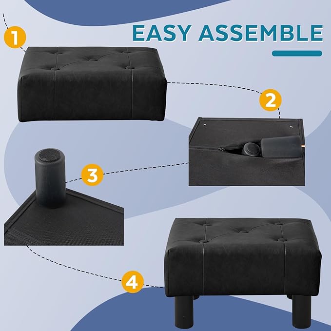 FIMIVIBI Small Foot Stool Ottoman, Faux Leather Footstool Ottoman Foot Rest for Couch, Rectangle Footstools and Ottomans Small for Living Room, Entryway and Bedroom (Black)