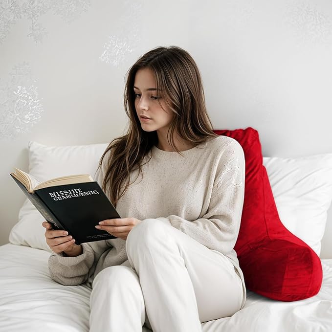 OAISZ Reading Pillow for Sitting in Bed Adult, Reading Pillow with Shredded Memory Foam, Bed Pillow with Washable Cover, Back Pillow Sitting Up with Extend Arms, Red, X-Large