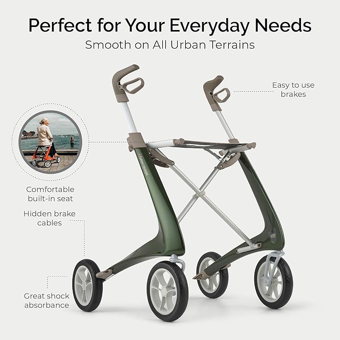 byACRE Carbon Ultralight Rollator - World's Lightest Carbon Rollator - Only 10.6 lbs/for Indoor and Outdoor Use/Foldable and Easy to Travel with (British Racing Green, Compact Track)